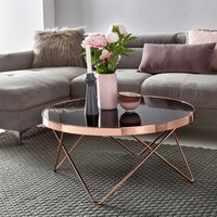 Eleganter Sofa Tisch aus Sicherheitsglas und Metall Schwarz und Kupfer von Möbel4Life