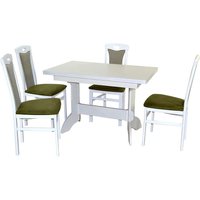 Esszimmer Gruppe in Weiß und Grün Tisch auziehbar (fünfteilig) von Möbel4Life