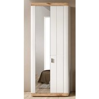 Flurschrank mit Spiegel in Weiß und Wildeiche Holzoptik 193 cm hoch von Möbel4Life