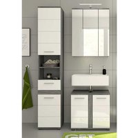 Gäste WC Möbel mit Spiegelschrank Weiß und Grau (dreiteilig) von Möbel4Life