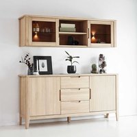 Hängevitrine und Sideboard aus Eiche massiv LED Beleuchtung (zweiteilig) von Möbel4Life