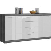 Hochglanzsideboard in Grau und Weiß vier Schubladen und Türen von Möbel4Life