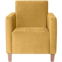 Kleiner Lounge Sessel gelb aus Samtvelours Buche Massivholz von Möbel4Life