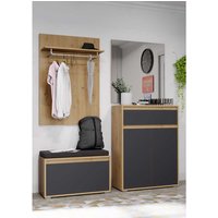 Komplett Garderobe in Grau und Eichefarben 182 cm hoch (vierteilig) von Möbel4Life