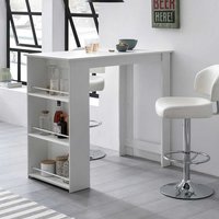 Küchen Bartisch weiß modern 120 cm breit mit Seitenregal von Möbel4Life