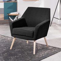 Loft Sessel Retro in Schwarz Velours Vierfußgestell aus Holz von Möbel4Life