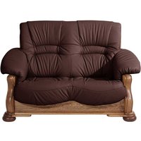 Made in Germany Ledersofa in Eiche rustikal und Bordeaux 148 cm breit von Möbel4Life