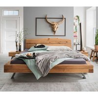 Massivholz Bett in Wildeichefarben geölt zwei Nachtkommoden (dreiteilig) von Möbel4Life