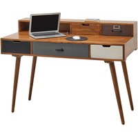Massivholz Schreibtisch im Retrostil Schreibtischaufsatz von Möbel4Life