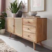 Massivholz Sideboard aus Mangobaum und Rattan Skandi Design von Möbel4Life