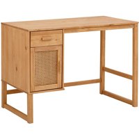 Moderner Schreibtisch aus Kiefer Massivholz und Rattan Tür von Möbel4Life