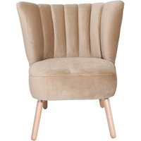 Polstersessel Beige Retro aus Samtvelours Vierfußgestell aus Holz von Möbel4Life