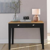 Rechteckiger Schreibtisch in Kieferfarben und Schwarz zwei Schubladen von Möbel4Life