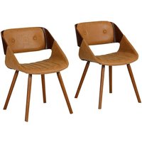 Retro Esstisch Stühle in Nussbaumfarben und Braun aufwendigen Steppungen (2er Set) von Möbel4Life