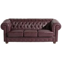 Rotbraune Dreisitzer Couch aus Echtleder Chesterfield Look von Möbel4Life