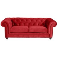 Rote Samtvelours Couch im Chesterfield Look 52 cm Sitzhöhe von Möbel4Life