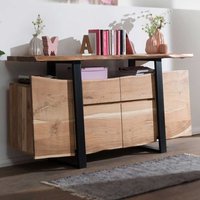 Rustikales Sideboard aus Akazie Massivholz und Metall Baumkante von Möbel4Life