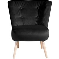 Samtvelours Sessel schwarz im Retrostil Vierfußgestell aus Holz von Möbel4Life