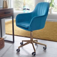 Schreibtisch Drehstuhl in Blau Samt Retrostil von Möbel4Life