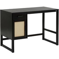 Schreibtisch in Kiefer dunkel mit Rattangeflecht 110 cm breit von Möbel4Life