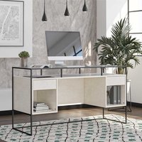 Schreibtisch mit Seitenregalen in Lichtgrau und Schwarz Strukturglasplatte von Möbel4Life