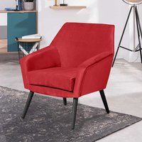 Sessel für kleine Räume in Rot Samtvelours Vierfußgestell aus Holz von Möbel4Life