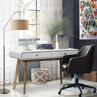 Skandi Design Schreibtisch in Weiß und Holz Naturfarben 120 cm breit von Möbel4Life