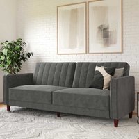 Sofa Samt grau mit Fußgestell aus Holz Rücken Klappmechanik von Möbel4Life