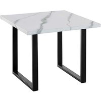 Sofa Tisch mit Bügelgestell Weiß Marmor Optik und Schwarz von Möbel4Life