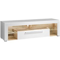 TV Lowboard in Weiß und Holz Antik LED Beleuchtung von Möbel4Life
