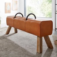 Turnbock Bank aus Echtleder und Massivholz Retro Stil von Möbel4Life
