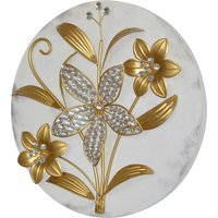 Wandbild Blumen in Goldfarben und Cremeweiß 45 cm Durchmesser von Möbel4Life