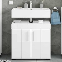 Waschbeckenschrank in Weiß mit Hochglanz Front 56 cm hoch von Möbel4Life