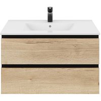 Waschbeckenschrank made in germany in Eichefarben und Schwarz Soft Close von Möbel4Life