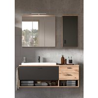 Waschplatz Set mit Spiegelschrank in Dunkelgrau Wildeichefarben (dreiteilig) von Möbel4Life