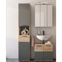 Waschplatz Set mit Spiegelschrank in Wildeichefarben Grau (dreiteilig) von Möbel4Life
