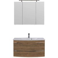 Waschtisch Set mit Becken und Spiegelschrank Eiche dunkel Touchwood (zweiteilig) von Möbel4Life