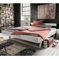 Weißes Balkenbett aus Kiefer Massivholz optionale Nachtkommoden von Möbel4Life