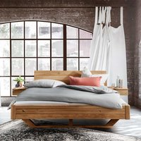 Wildeiche Massivholz Bett 43 cm Einstiegshöhe Holz Kufen von Möbel4Life
