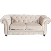 Wohnzimmer Couch Creme aus Samtvelours Chesterfield Look von Möbel4Life