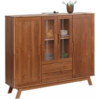 Wohnzimmer Highboard aus Kiefer Massivholz Walnussfarben lackiert von Möbel4Life