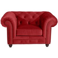 Wohnzimmer Sessel Chesterfield aus rotem Samtvelours 135 cm breit von Möbel4Life