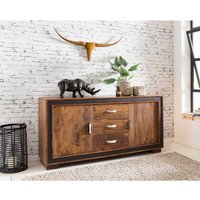 Wohnzimmer Sideboard aus Sheesham Massivholz Kunstleder von Möbel4Life