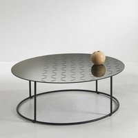 Wohnzimmer Tisch runde Form in Grau und Schwarz Spiegelglasplatte von Möbel4Life