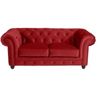 Ziegelrotes Sofa Samt im Chesterfield Look Vierfußgestell aus Holz von Möbel4Life