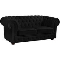 Zweier Sofa Leder schwarz im Chesterfield Look Vierfußgestell aus Holz von Möbel4Life