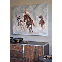 Leinwandbild Gemalt Pferdebild Polo Spieler Auf Pferd von MoebelbauKruegerGmbH