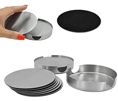 14-teiliges Untersetzer Set aus Edelstahl Glasuntersetzer Getränkeuntersetzer rund mit Halter Ø10 cm von Möbelbörse