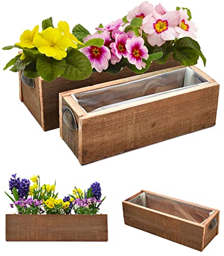 Möbelbörse 2er Set Pflanzkästen Holz Blumenkasten Balkonkasten Blumenkübel Pflanzkasten rechteckig Schubladen-Optik, L x B x H ca. : 36/42cm x 12,5/13cm x 11/13cm von Möbelbörse