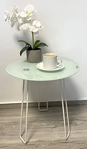 Beistelltisch Glas Rund Couchtisch Glastisch Sofatisch Tisch Metall Retro Weiß 5185-11 von Möbelbörse